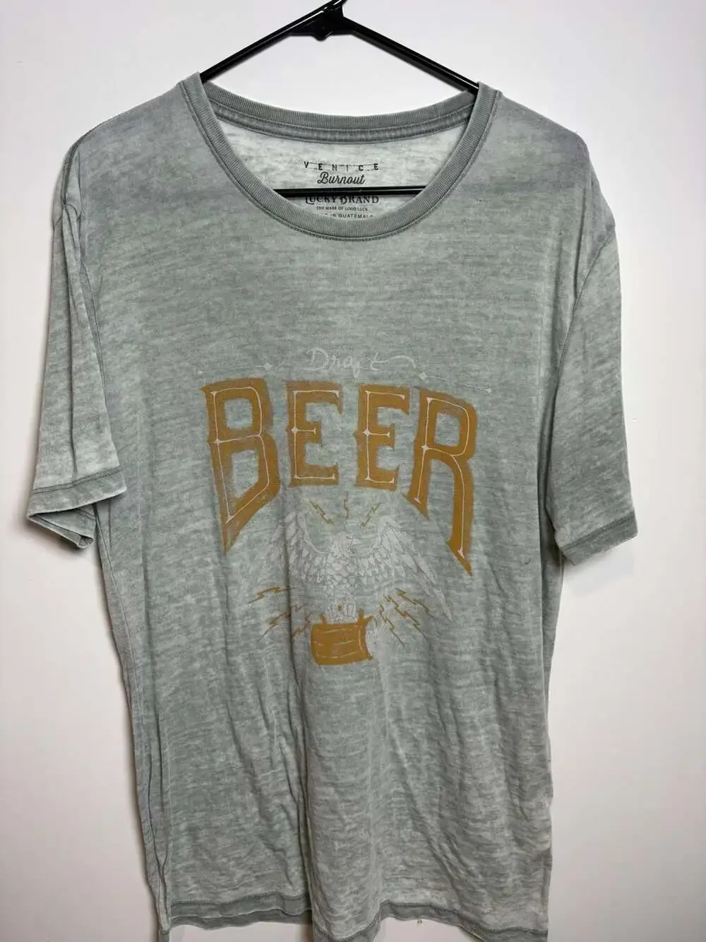 Lucky Brand Venice Burnout Draft Beer Graphic T-Shirt Gray Medium